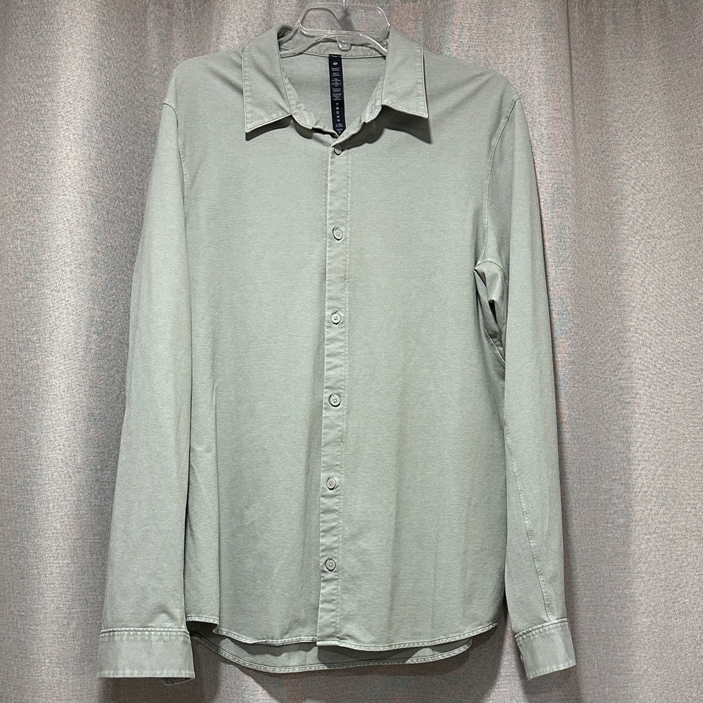 Lululemon Men's Sage Green Button-Up Shirt